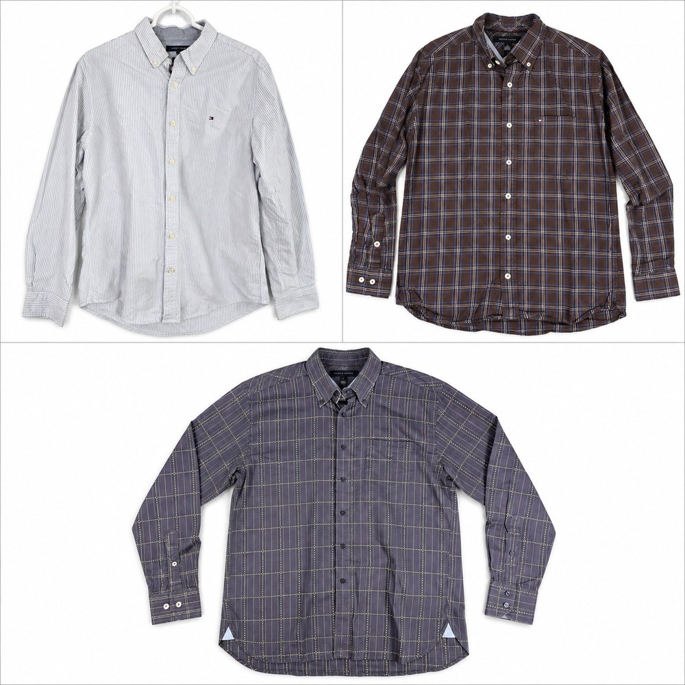 Tommy Hilfiger Lot of 3 Button Down Shirt Mens M Blue Plaid Long Sleeve Casual